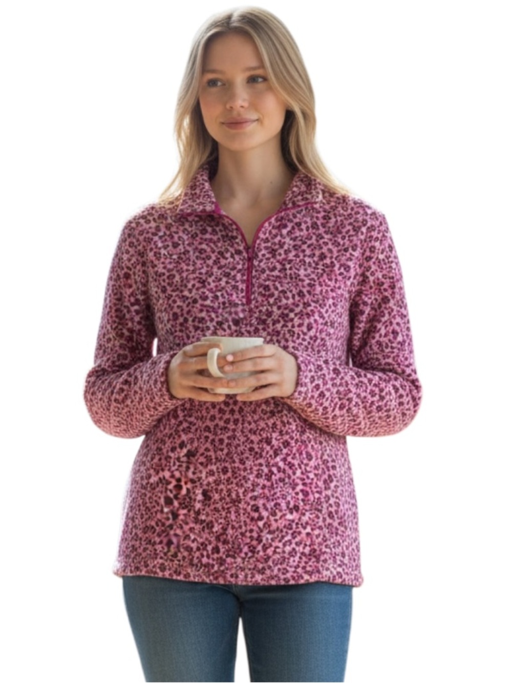 Lands' End Pink Leopard Print Women's Hoodie